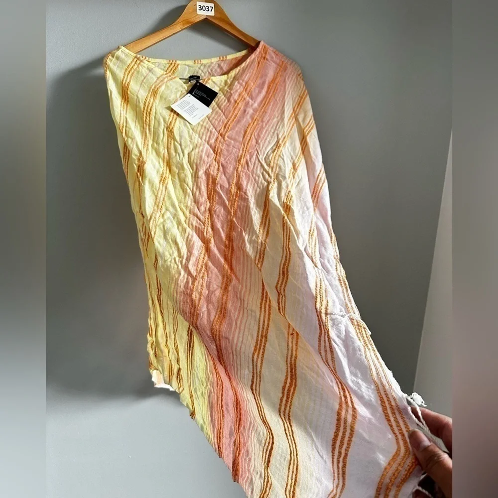 Echo Scarf, Poncho Fringe Boho Swim Beach Coverup Cotton blend Multicolor OS